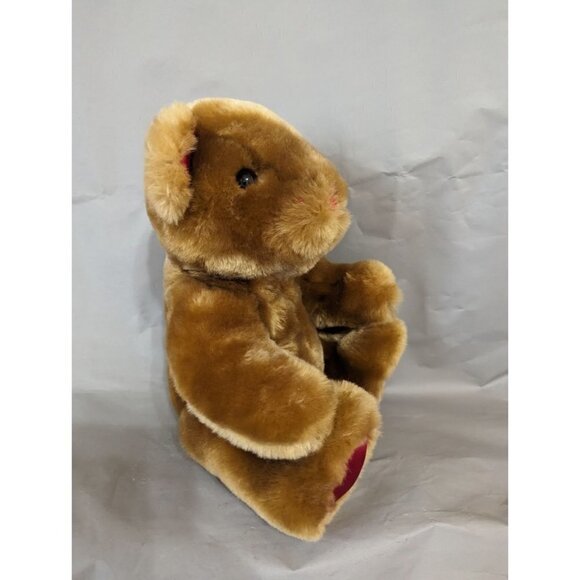 Bear plush stuffed animal red satin ears nose and paws brown Holiday - Picture 8 of 10